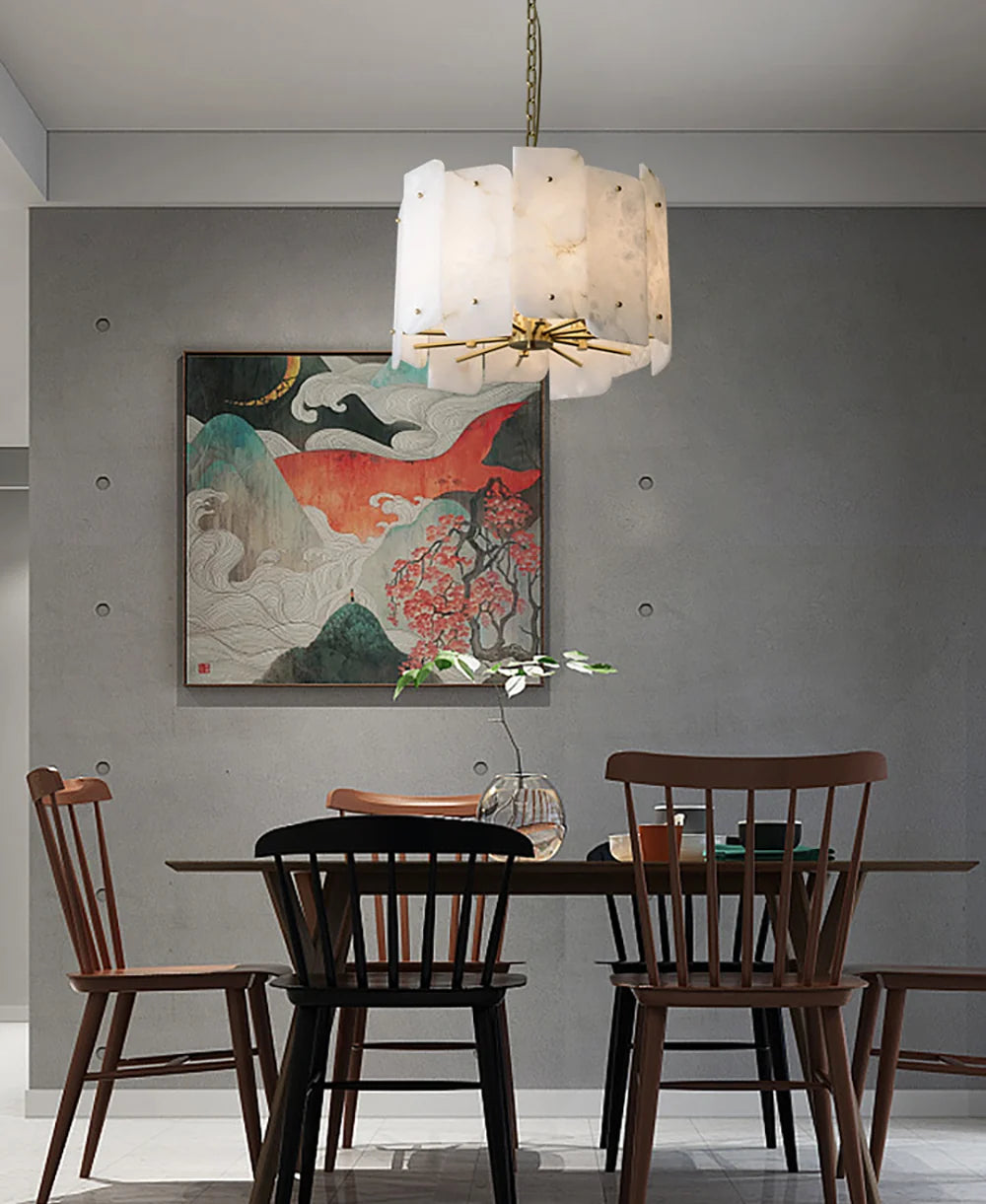 Alabaster Lorry Round Copper Chandelier