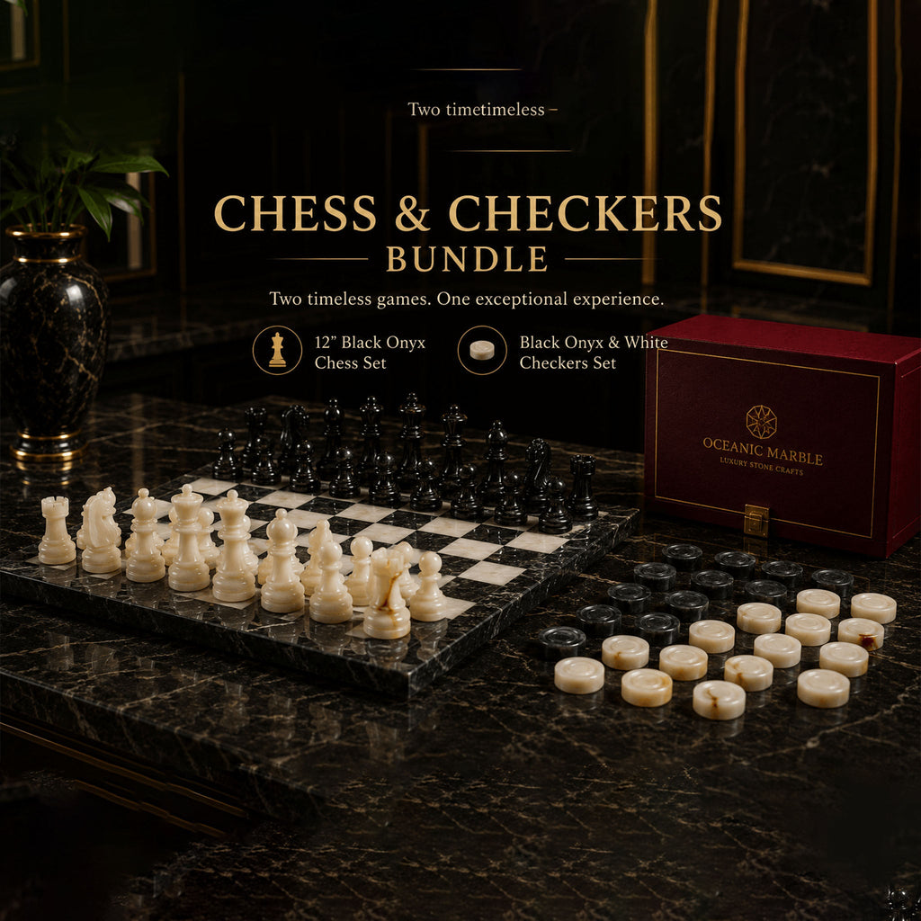 Premium Marble Chess and Checkers Bundle