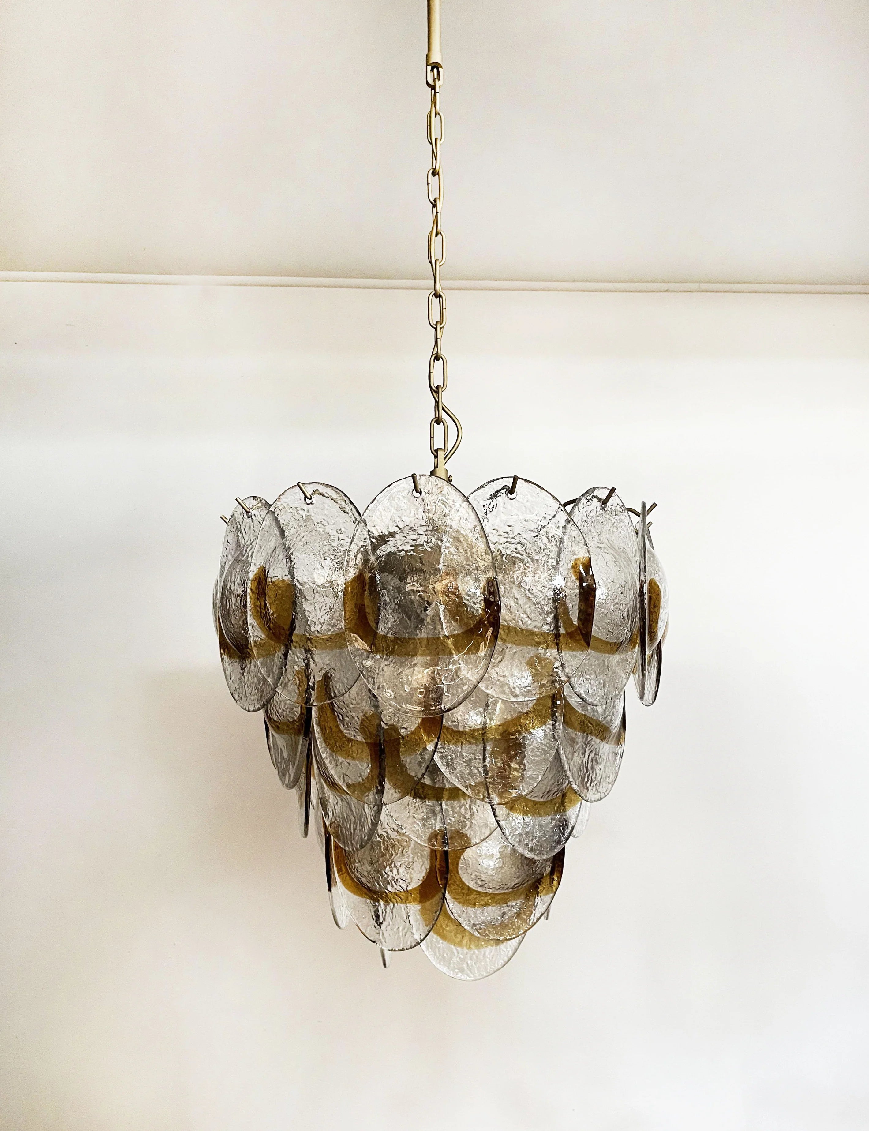 Mazzega Murano Transparent Amber Glasses Chandelier