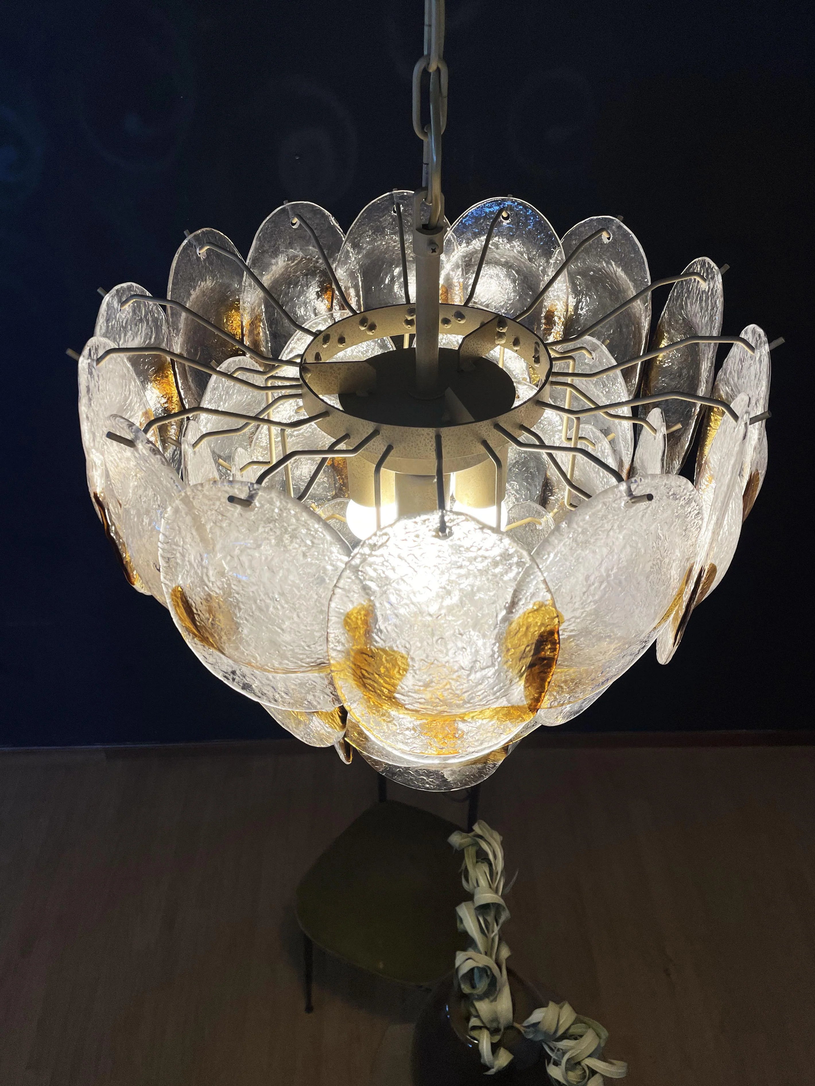 Mazzega Murano Transparent Amber Glasses Chandelier