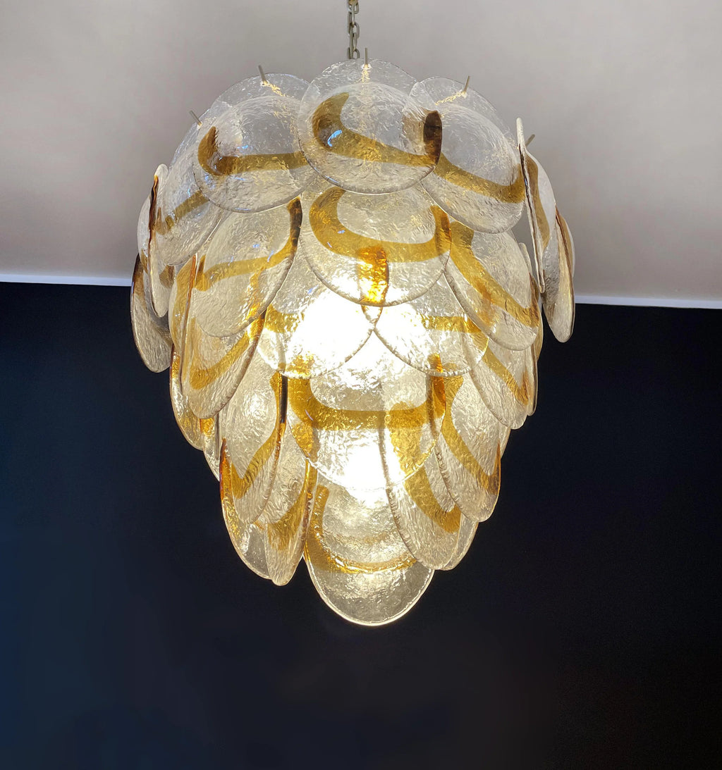 Mazzega Murano Transparent Amber Glasses Chandelier