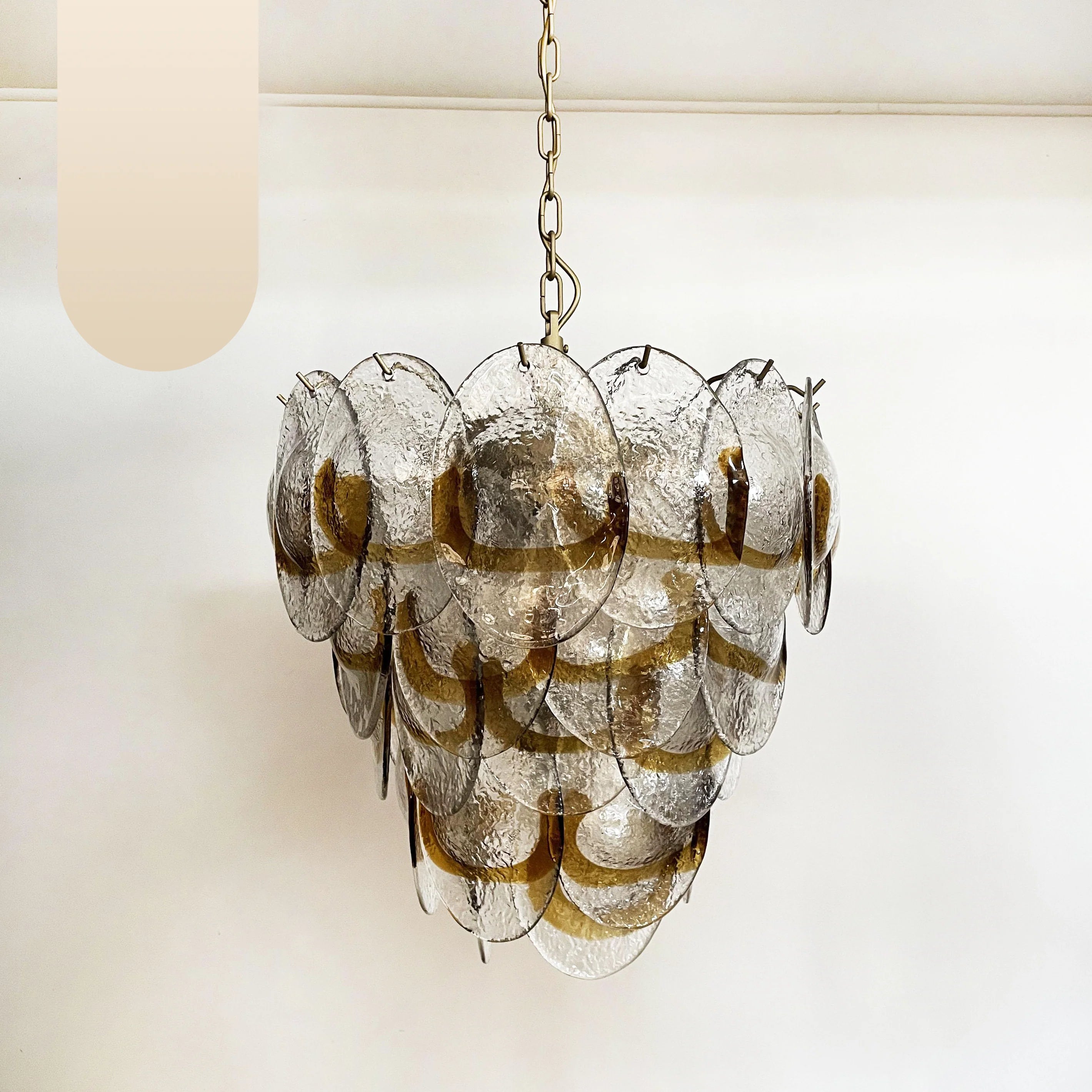 Mazzega Murano Transparent Amber Glasses Chandelier