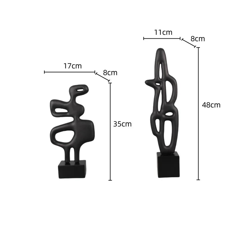 Modern Abstract Black Sculpture Statue for Contemporary Home Decor