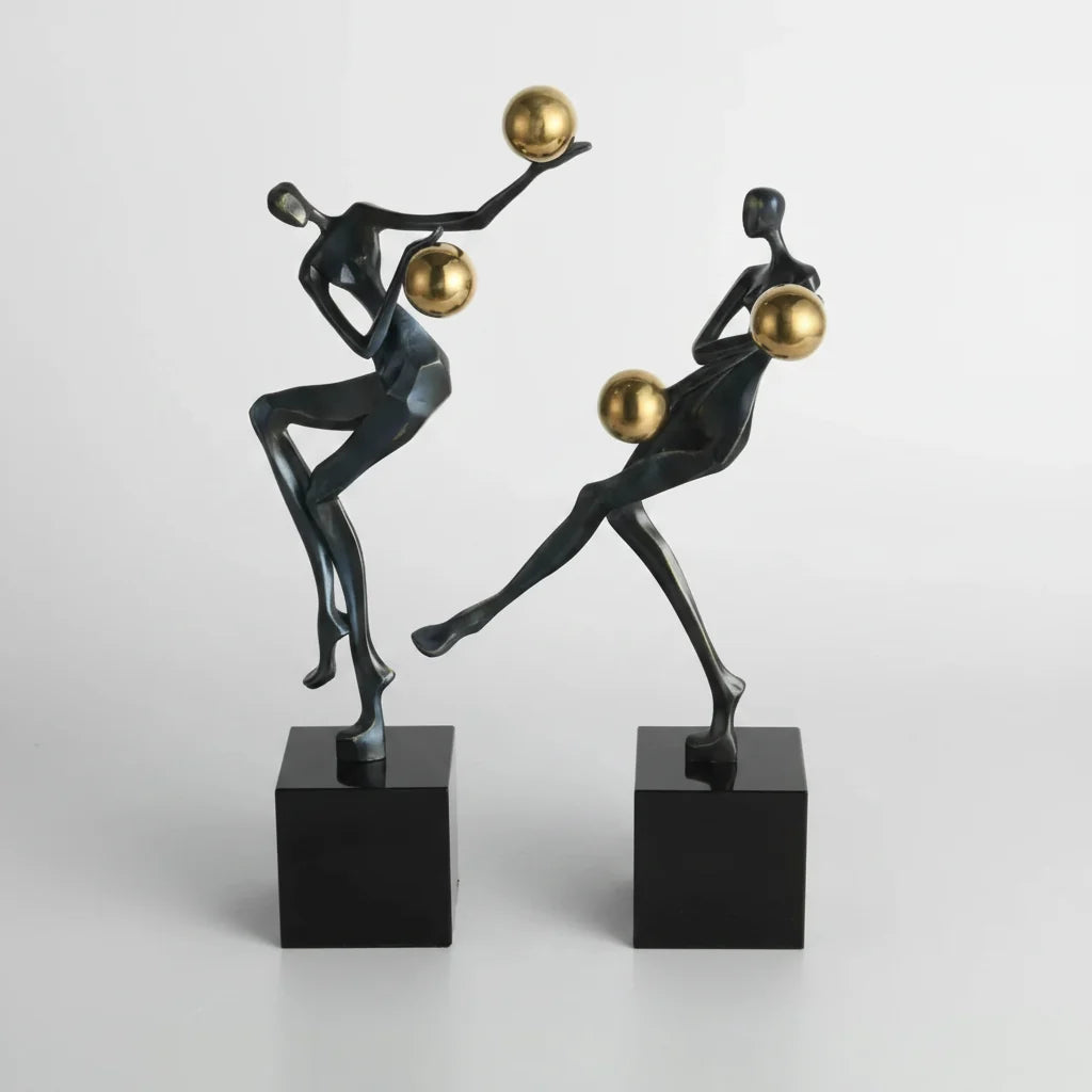 Modern Abstract Human Sculpture with Golden Spheres | Table Decor