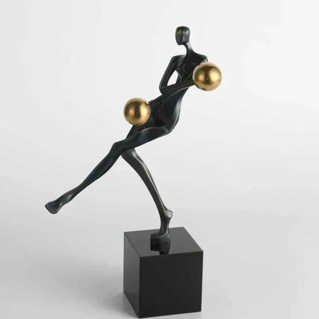 Modern Abstract Human Sculpture with Golden Spheres | Table Decor