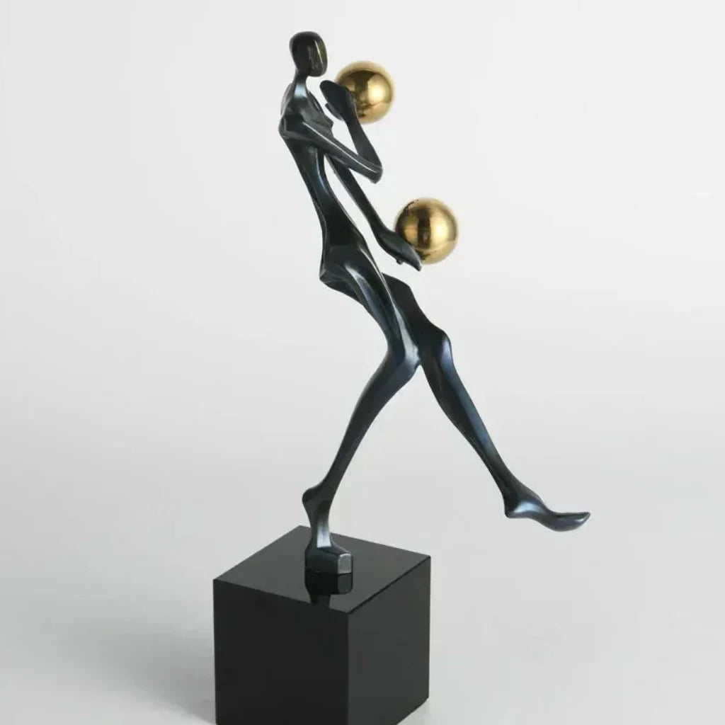 Modern Abstract Human Sculpture with Golden Spheres | Table Decor