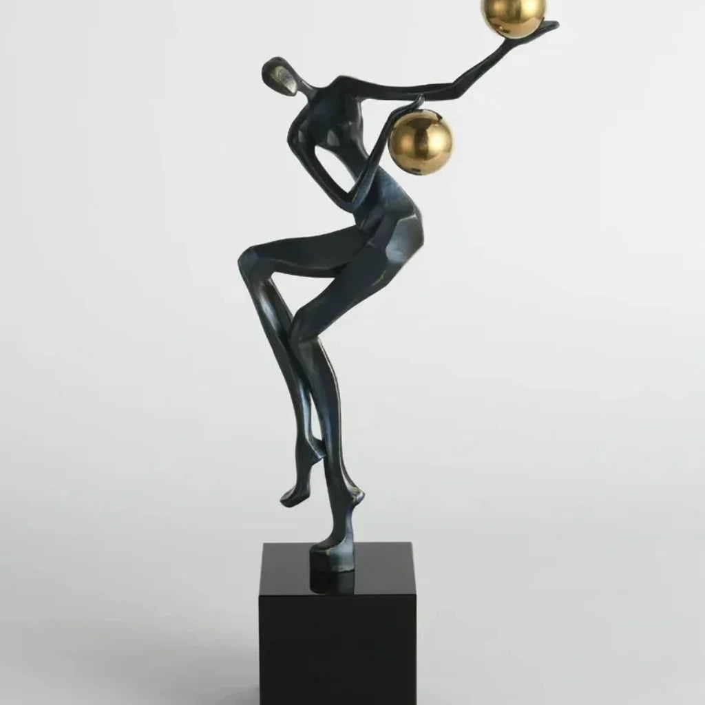 Modern Abstract Human Sculpture with Golden Spheres | Table Decor