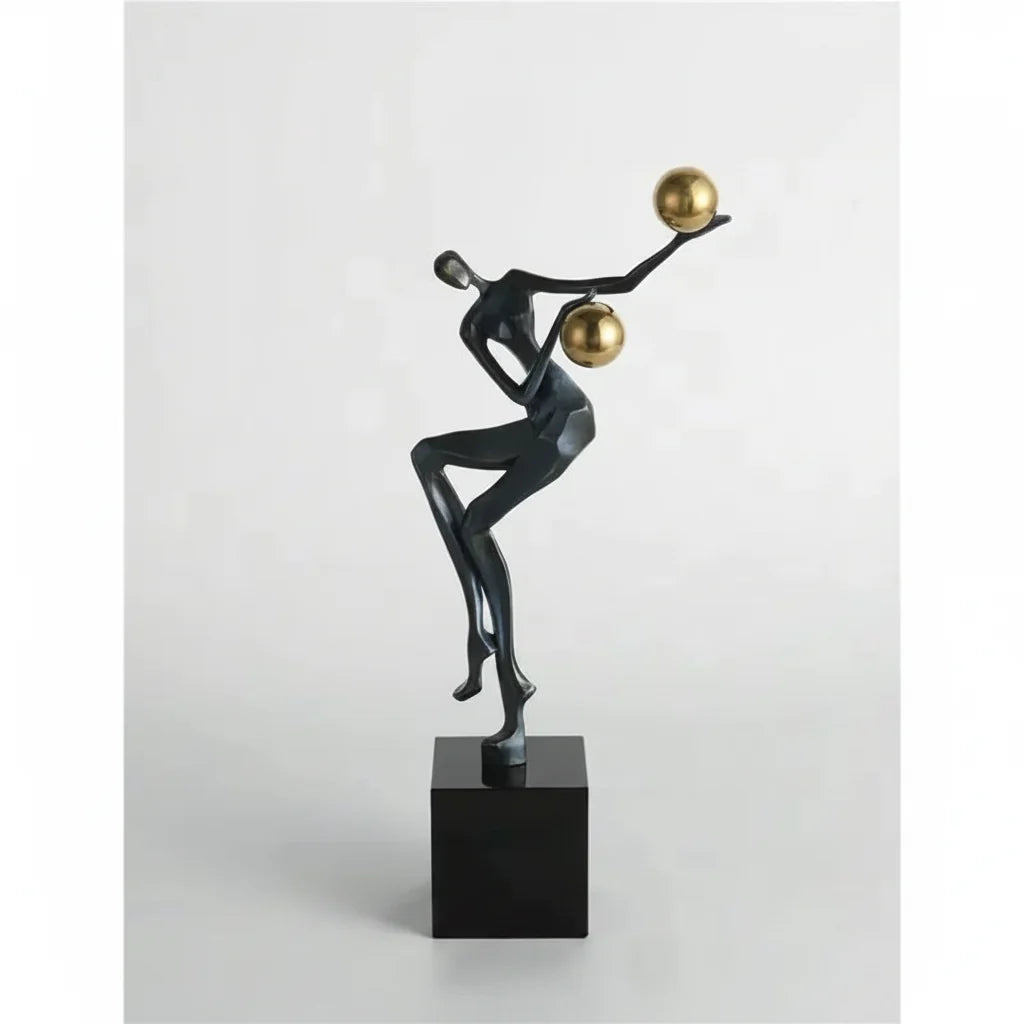 Modern Abstract Human Sculpture with Golden Spheres | Table Decor