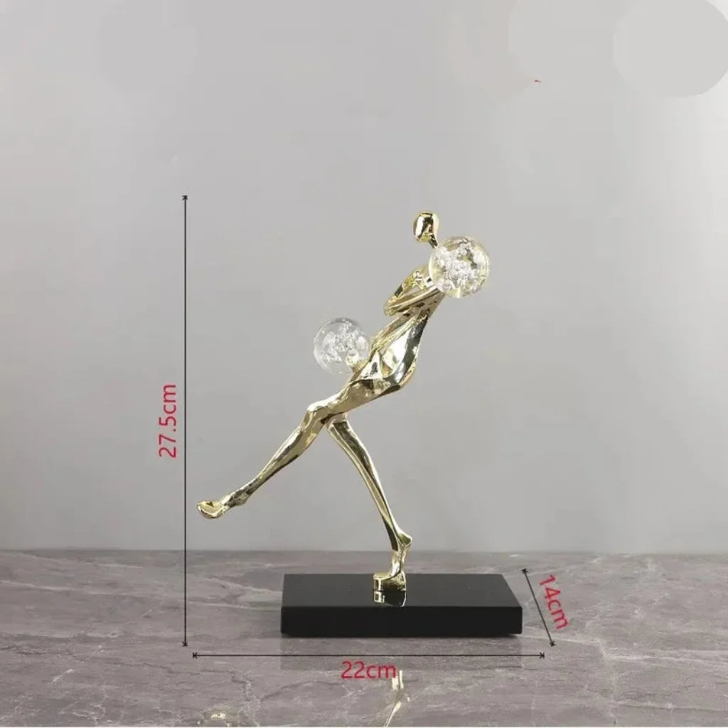 Modern Abstract Human Sculpture with Golden Spheres | Table Decor