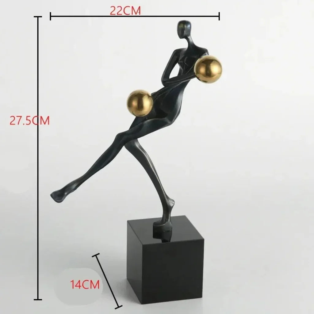 Modern Abstract Human Sculpture with Golden Spheres | Table Decor