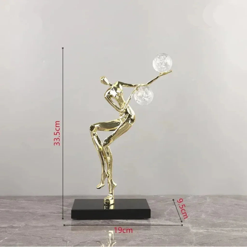 Modern Abstract Human Sculpture with Golden Spheres | Table Decor
