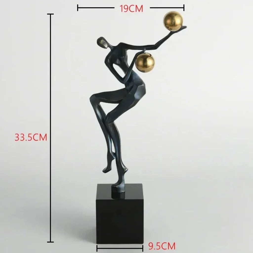 Modern Abstract Human Sculpture with Golden Spheres | Table Decor