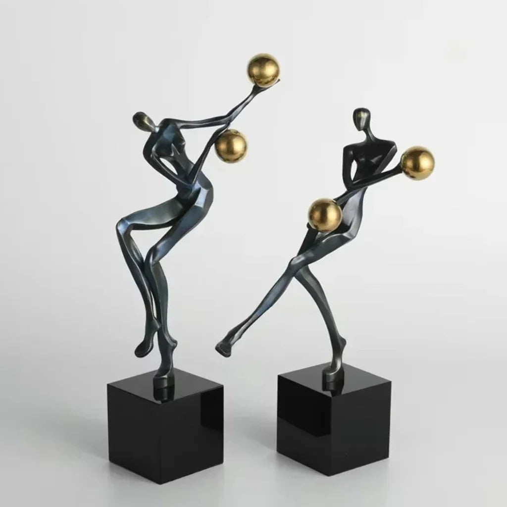 Modern Abstract Human Sculpture with Golden Spheres | Table Decor