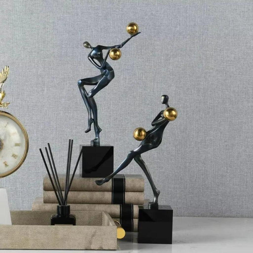 Modern Abstract Human Sculpture with Golden Spheres | Table Decor