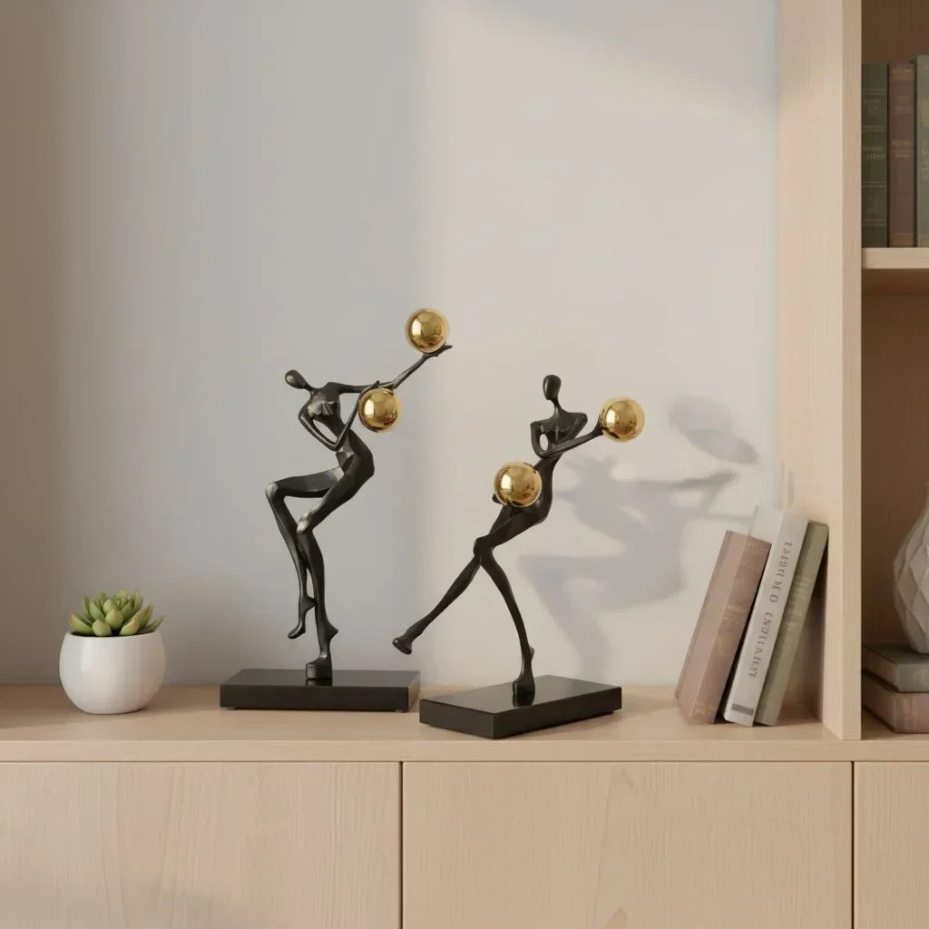 Modern Abstract Human Sculpture with Golden Spheres | Table Decor