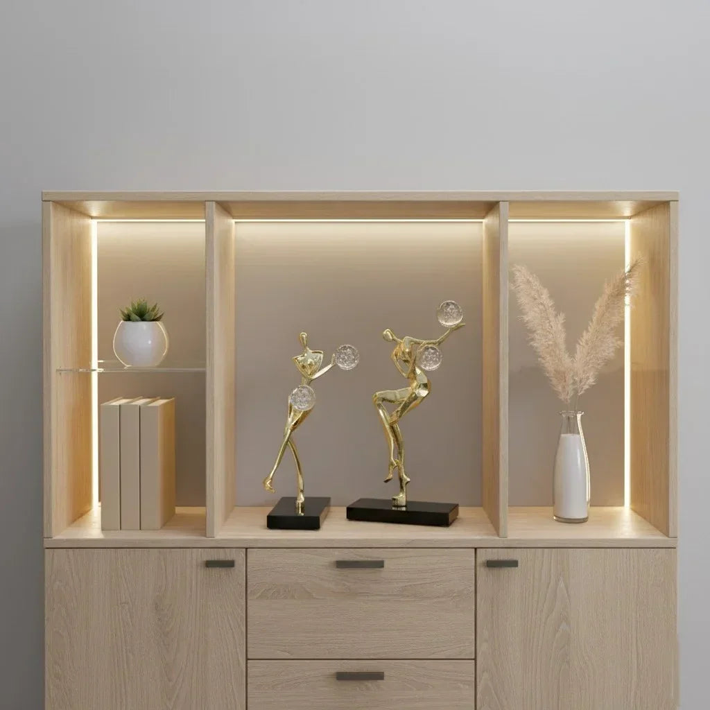 Modern Abstract Human Sculpture with Golden Spheres | Table Decor