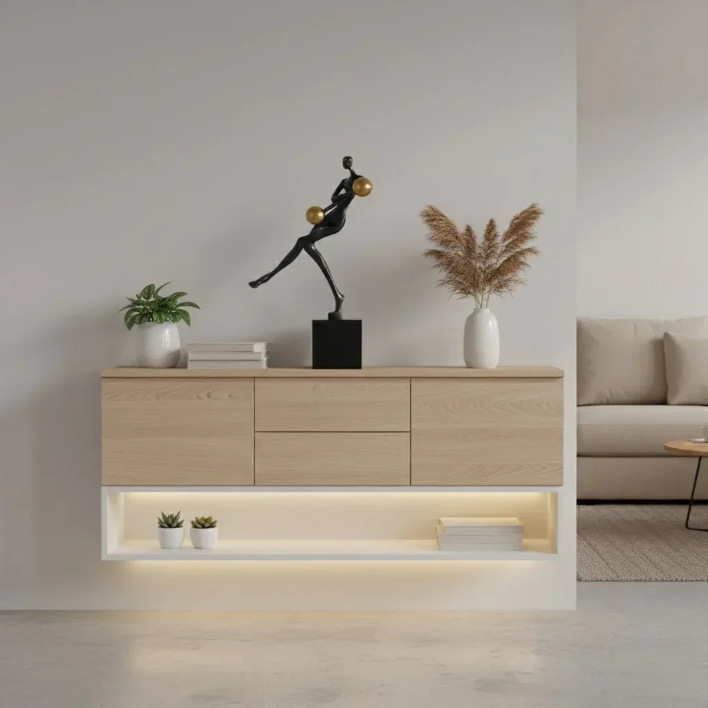 Modern Abstract Human Sculpture with Golden Spheres | Table Decor