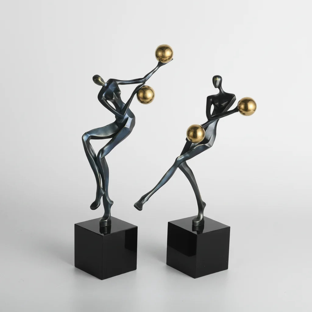 Modern Abstract Human Sculpture with Golden Spheres | Table Decor