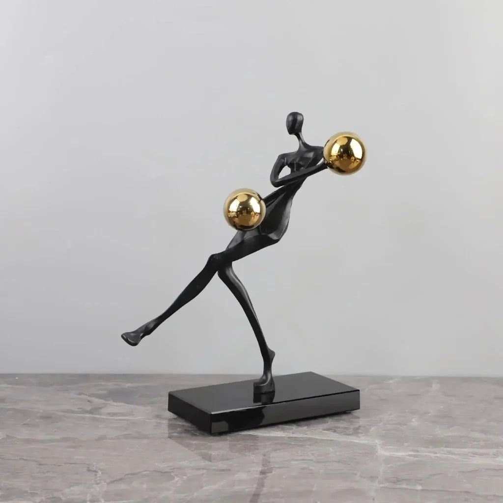 Modern Abstract Human Sculpture with Golden Spheres | Table Decor