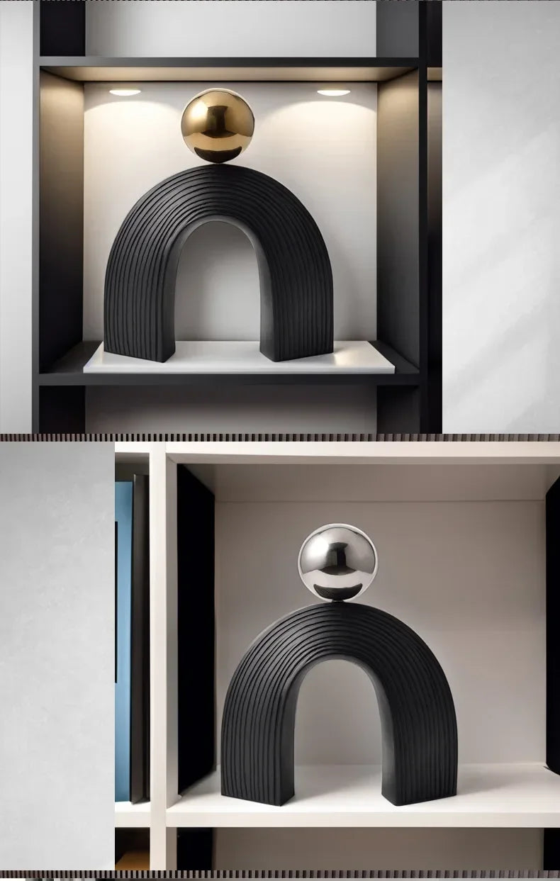 Modern Arch Sculpture with Golden Sphere