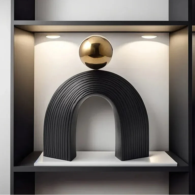 Modern Arch Sculpture with Golden Sphere