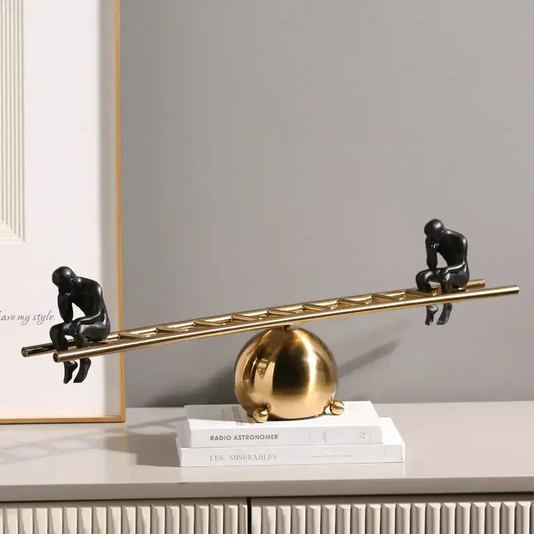 Modern Balance Thinker Sculpture with Golden Ladder for Contemporary Home Decor