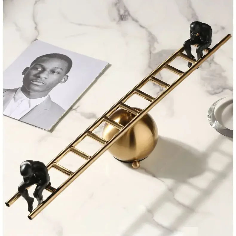 Modern Balance Thinker Sculpture with Golden Ladder for Contemporary Home Decor