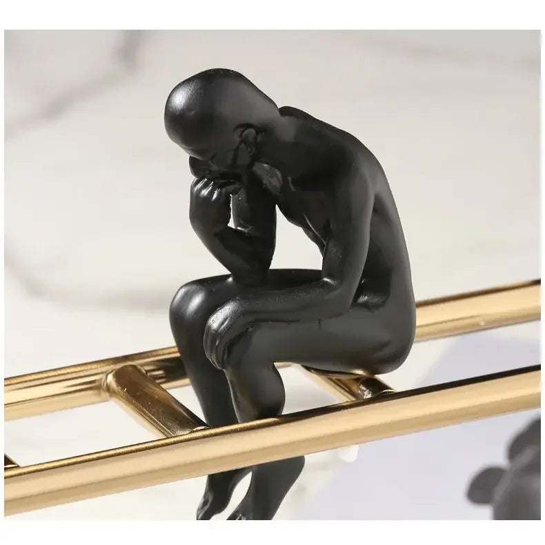 Modern Balance Thinker Sculpture with Golden Ladder for Contemporary Home Decor