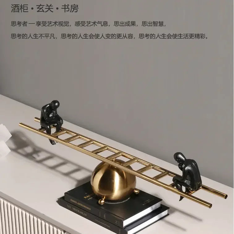 Modern Balance Thinker Sculpture with Golden Ladder for Contemporary Home Decor