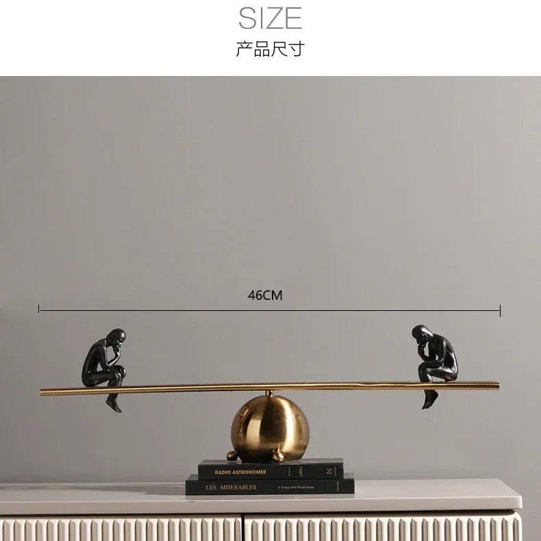 Modern Balance Thinker Sculpture with Golden Ladder for Contemporary Home Decor