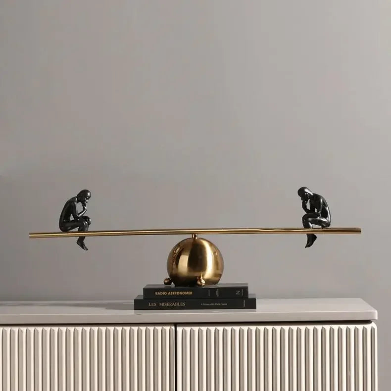 Modern Balance Thinker Sculpture with Golden Ladder for Contemporary Home Decor
