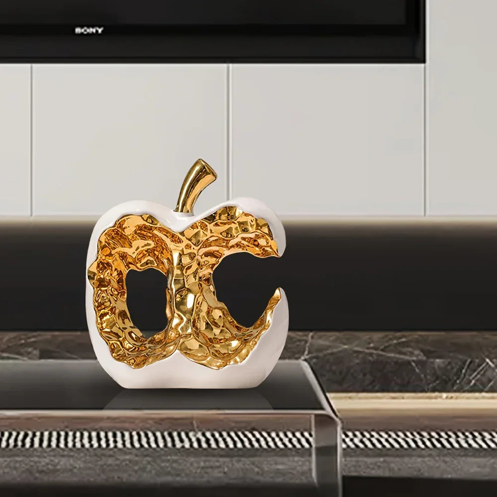 Modern Ceramic Apple Sculpture with Gold Abstract Center