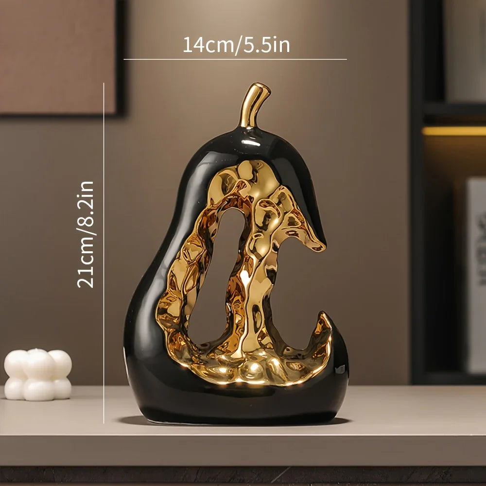 Modern Ceramic Pear Sculpture with Gold Abstract Center