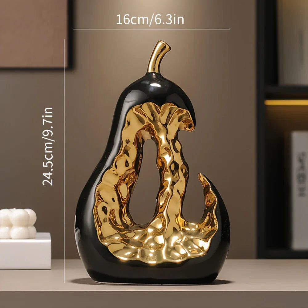 Modern Ceramic Pear Sculpture with Gold Abstract Center