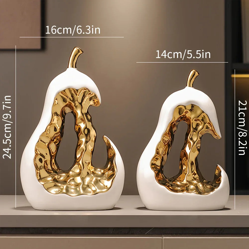 Modern Ceramic Pear Sculpture with Gold Abstract Center