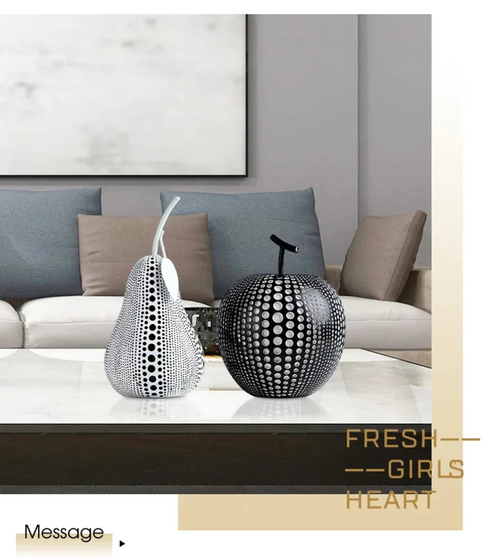 Modern Decorative Fruit Sculpture in Black & White