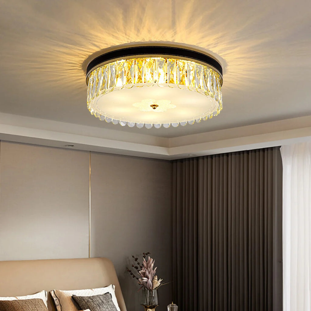 Modern Leather Crystal Ceiling Lamp