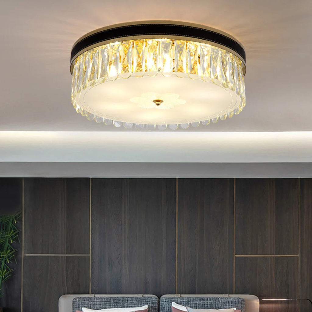 Modern Leather Crystal Ceiling Lamp