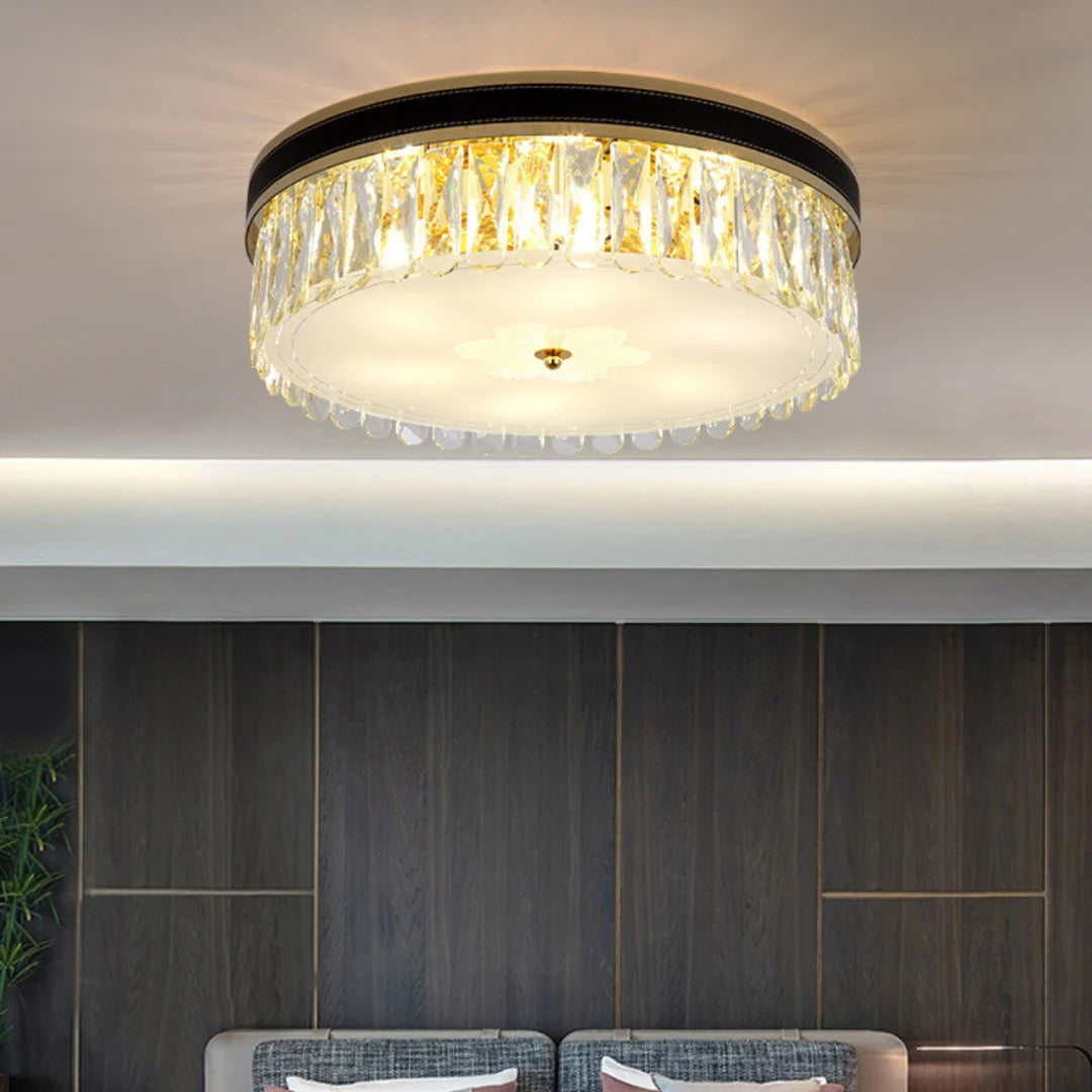 Modern Leather Crystal Ceiling Lamp