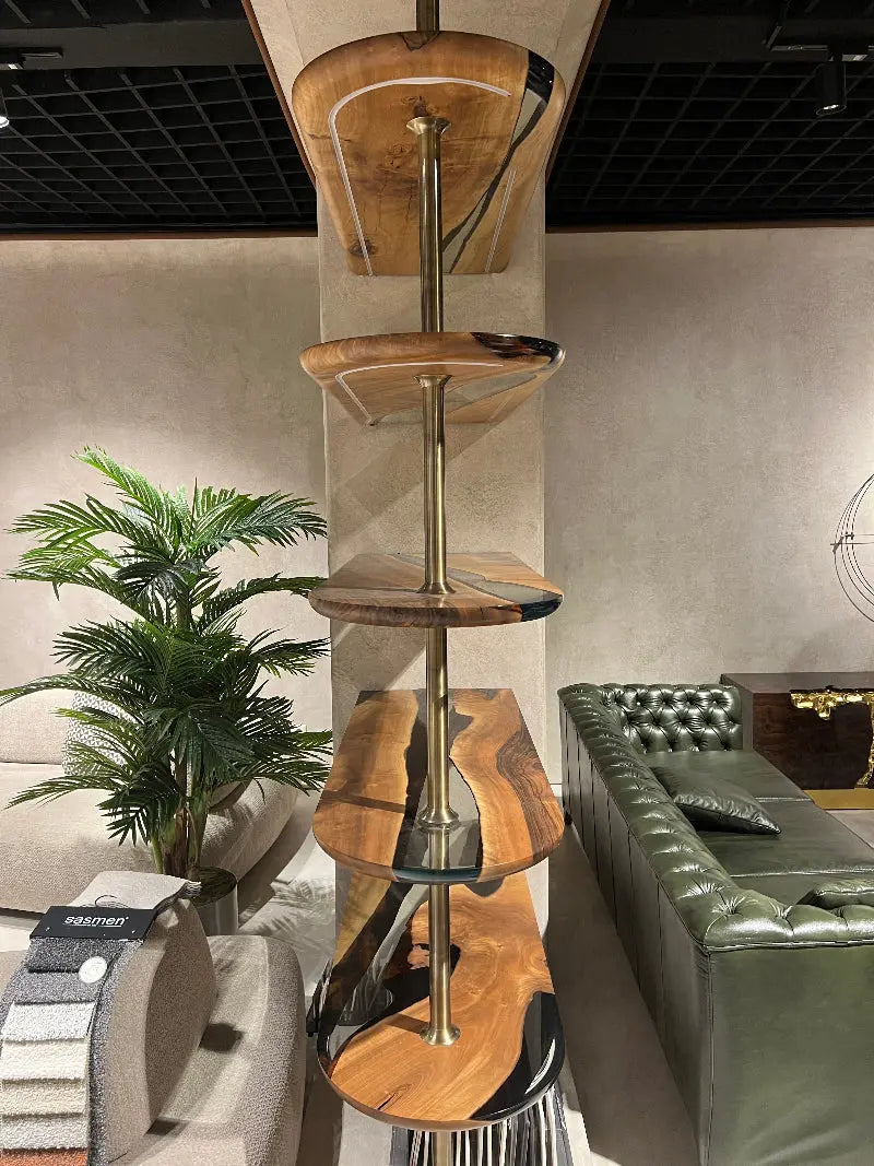 Walnut & Resin Sculptural Shelving Divider