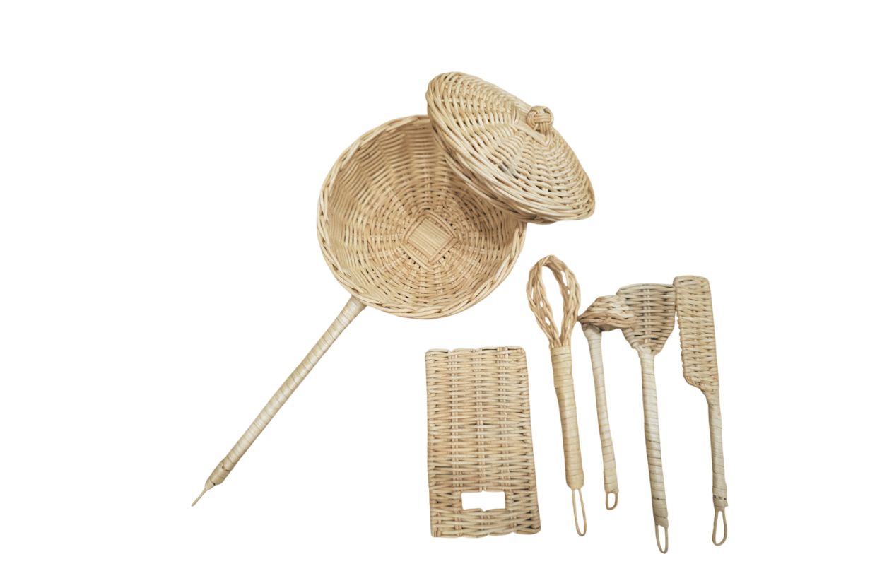 Rattan Play Kitchen Utensil Set