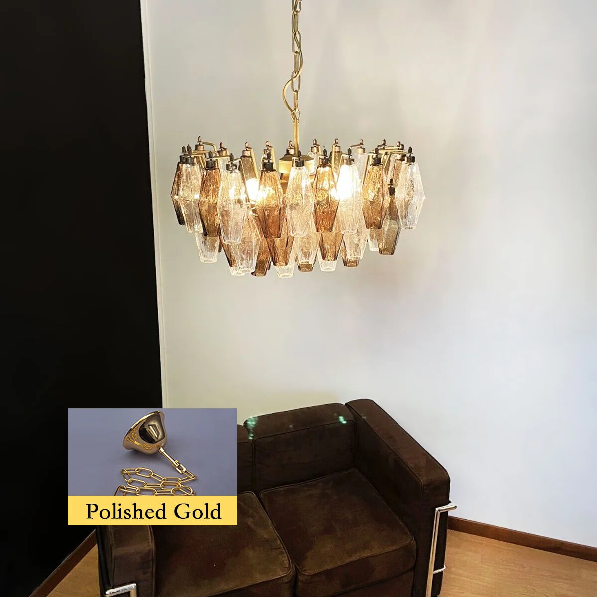 Murano Poliedri Chandelier — Smoked & Transparent