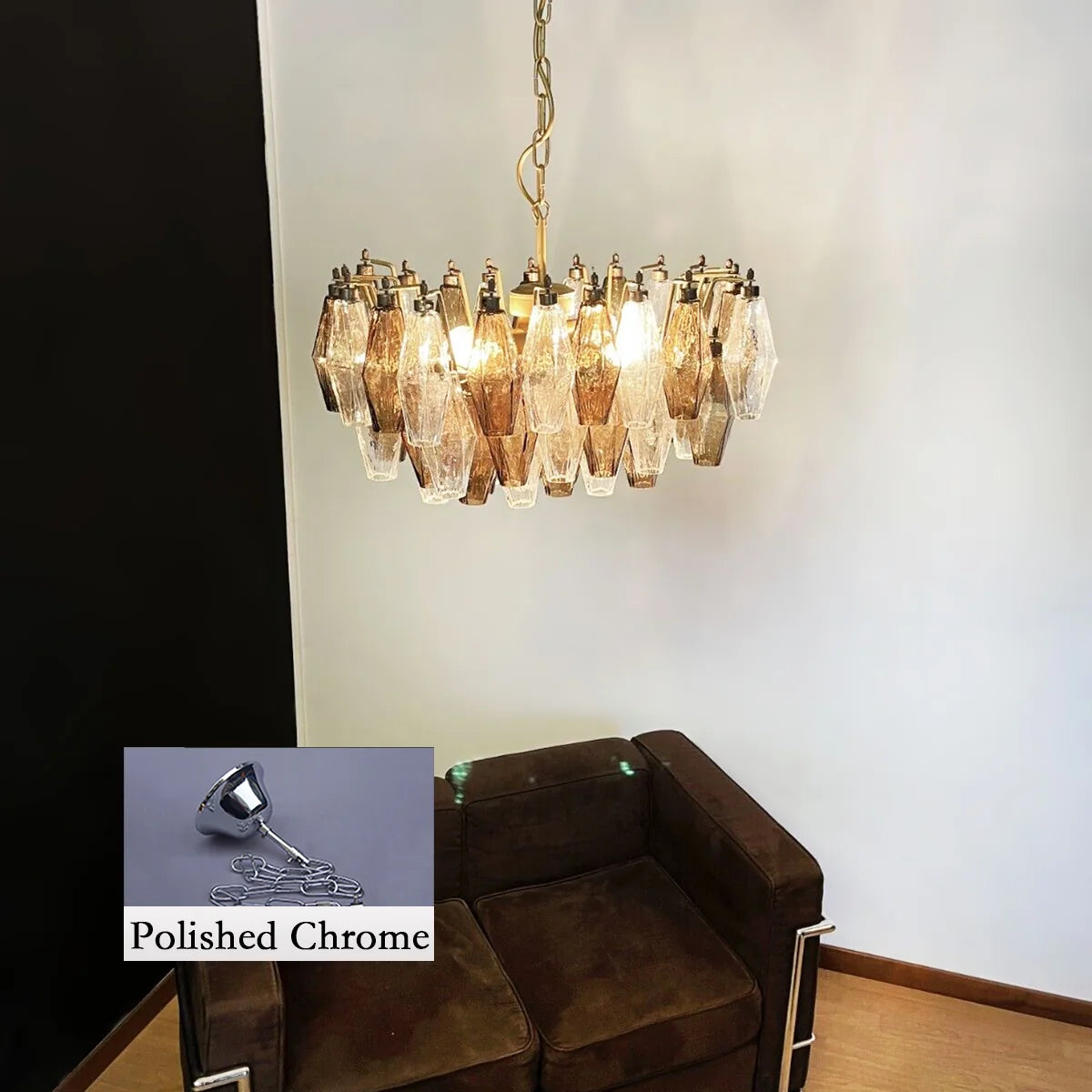 Poliedri Smoked Murano Glass Chandelier