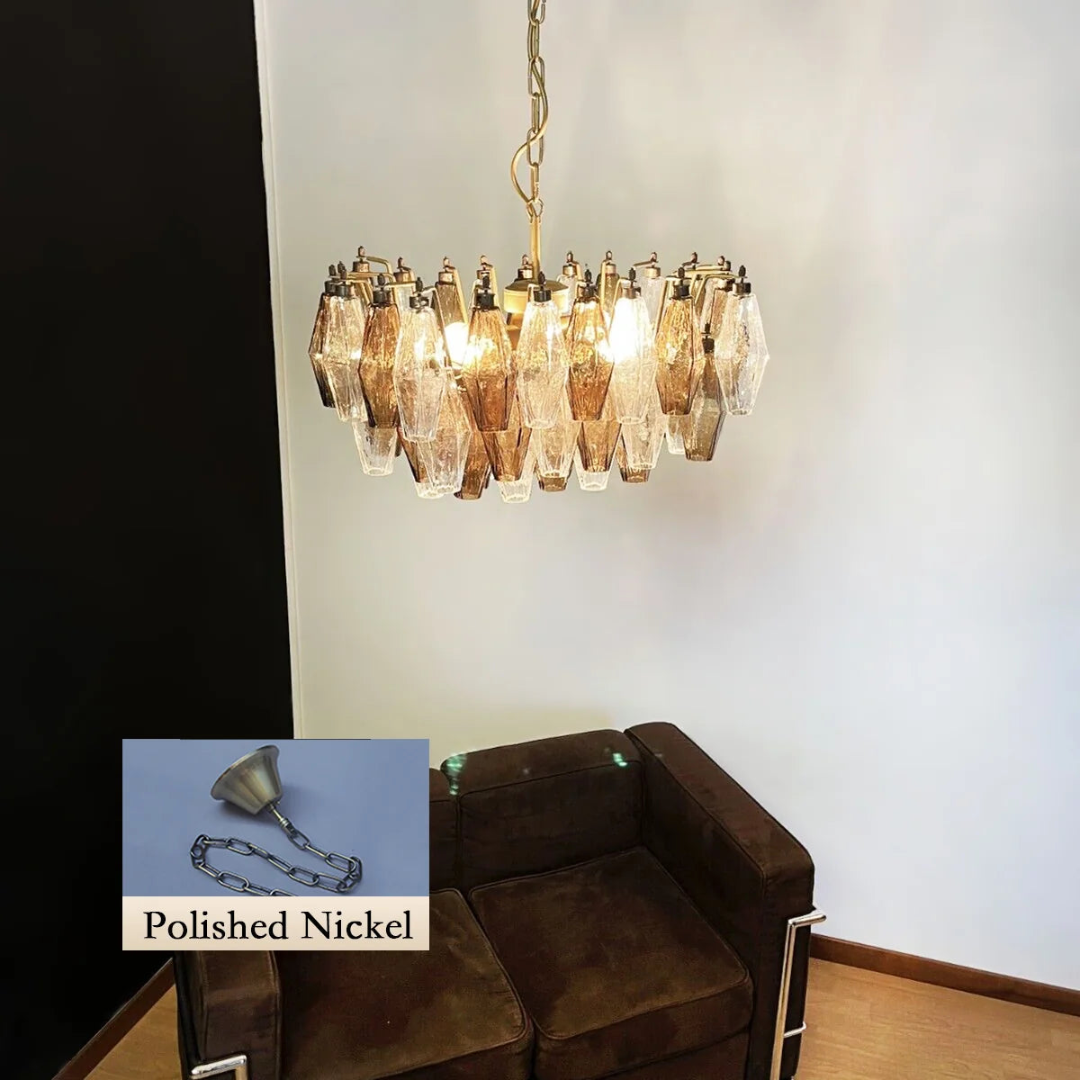 Poliedri Smoked Murano Glass Chandelier