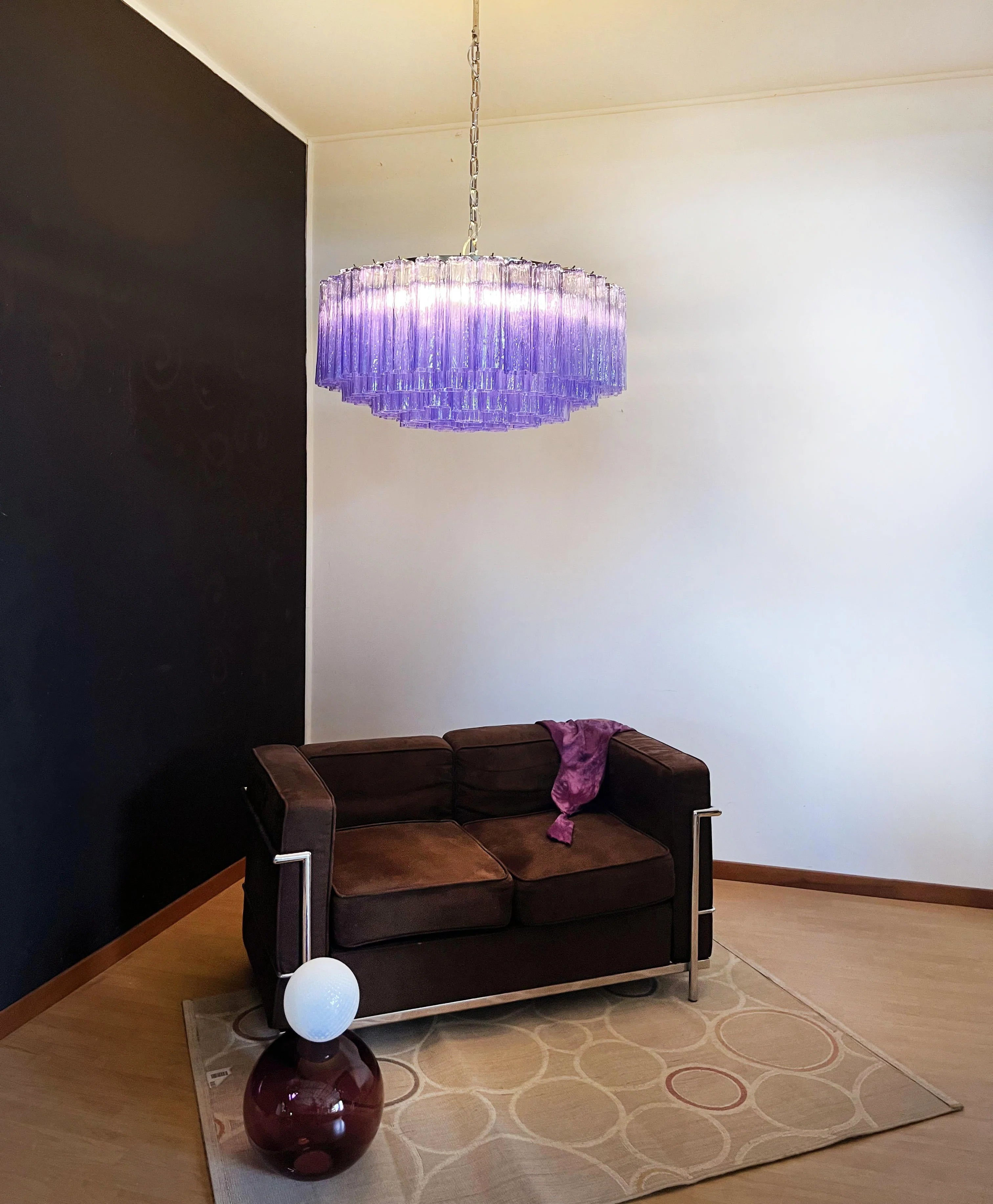 Murano Large Amethyst Glass Tube Chandelier