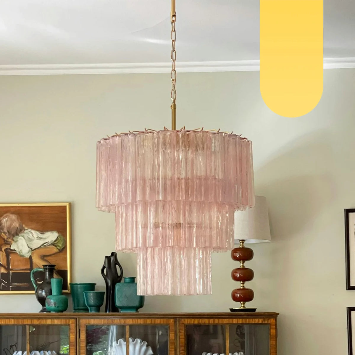 Pink Art Glass Tube Chandelier