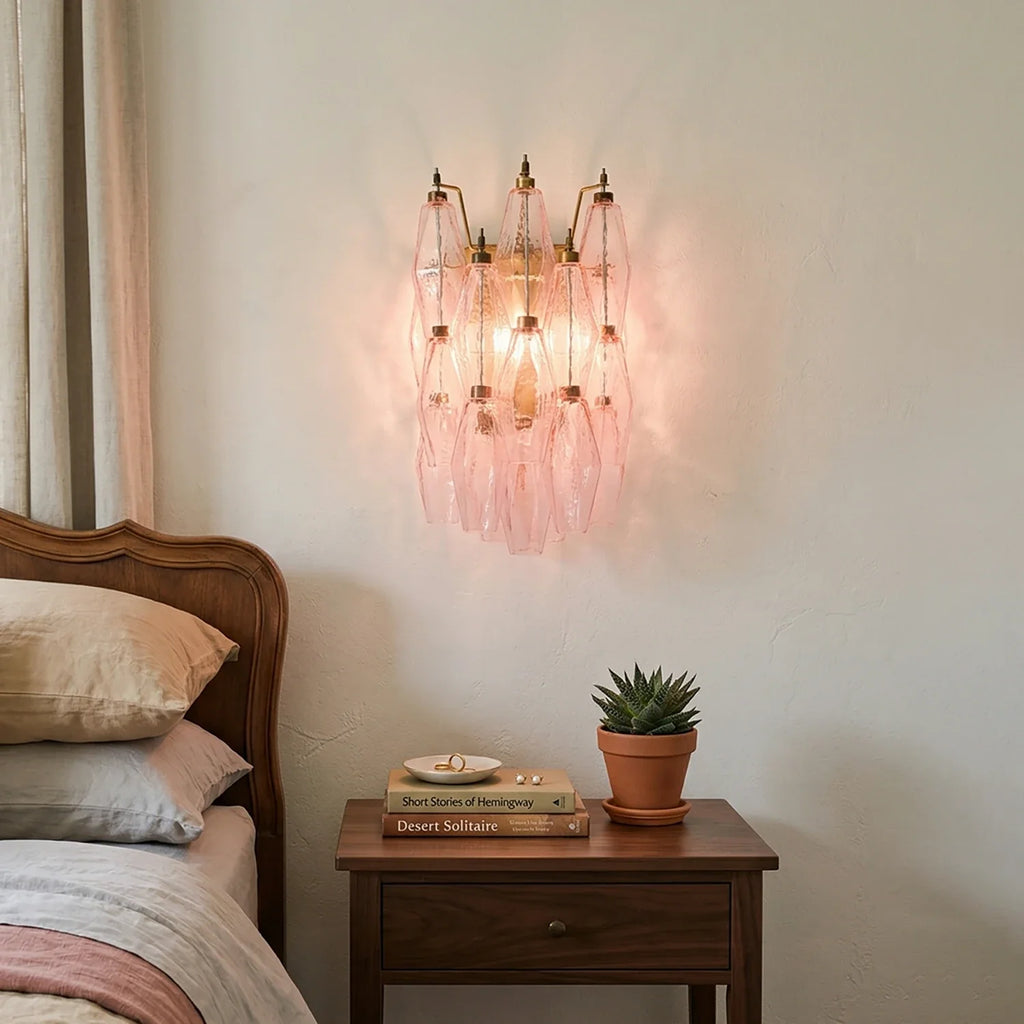 Murano Poliedri Pink Glass Wall Sconces