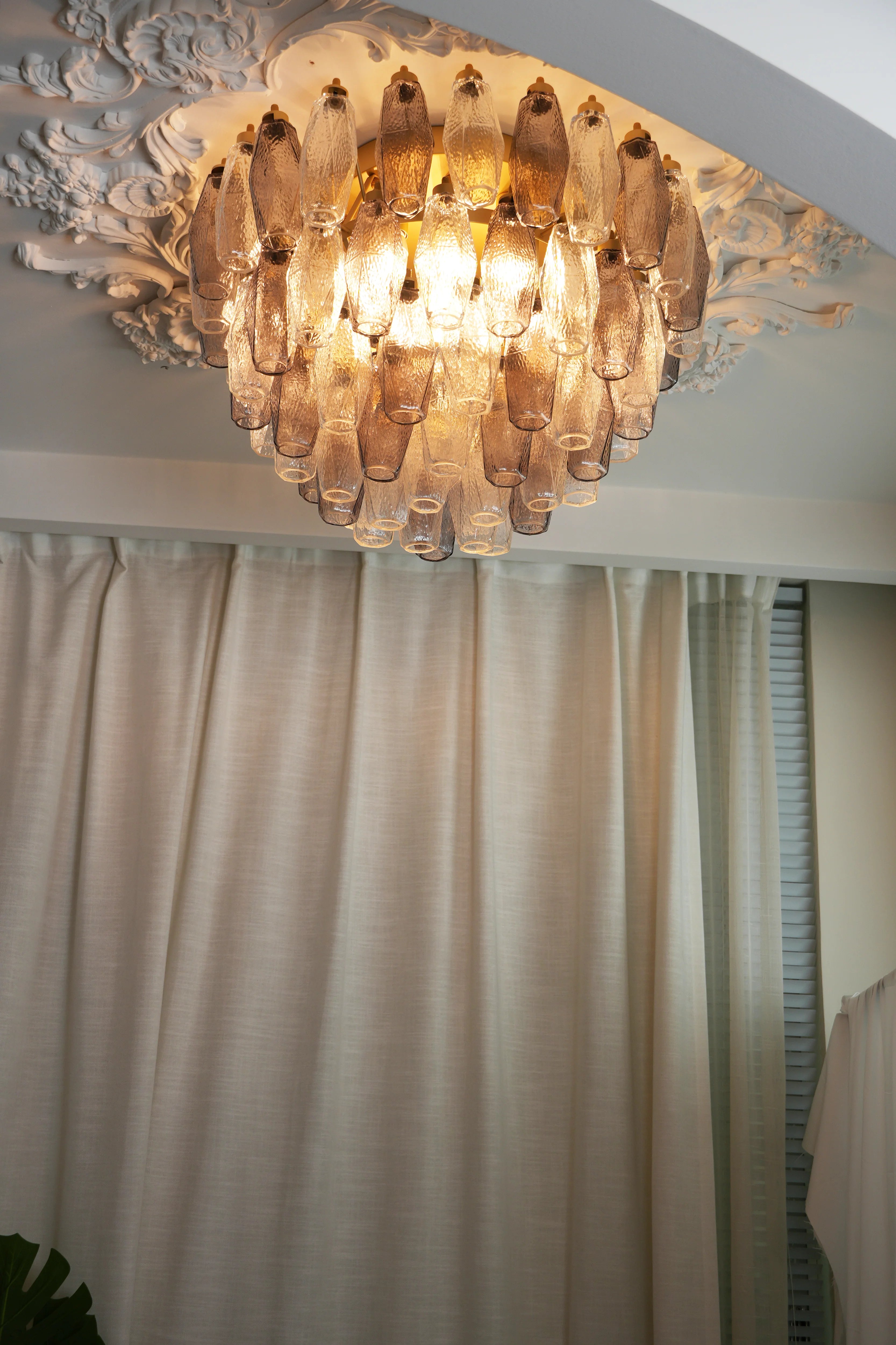 Murano Poliedri Transparent Smoked Ceiling Light
