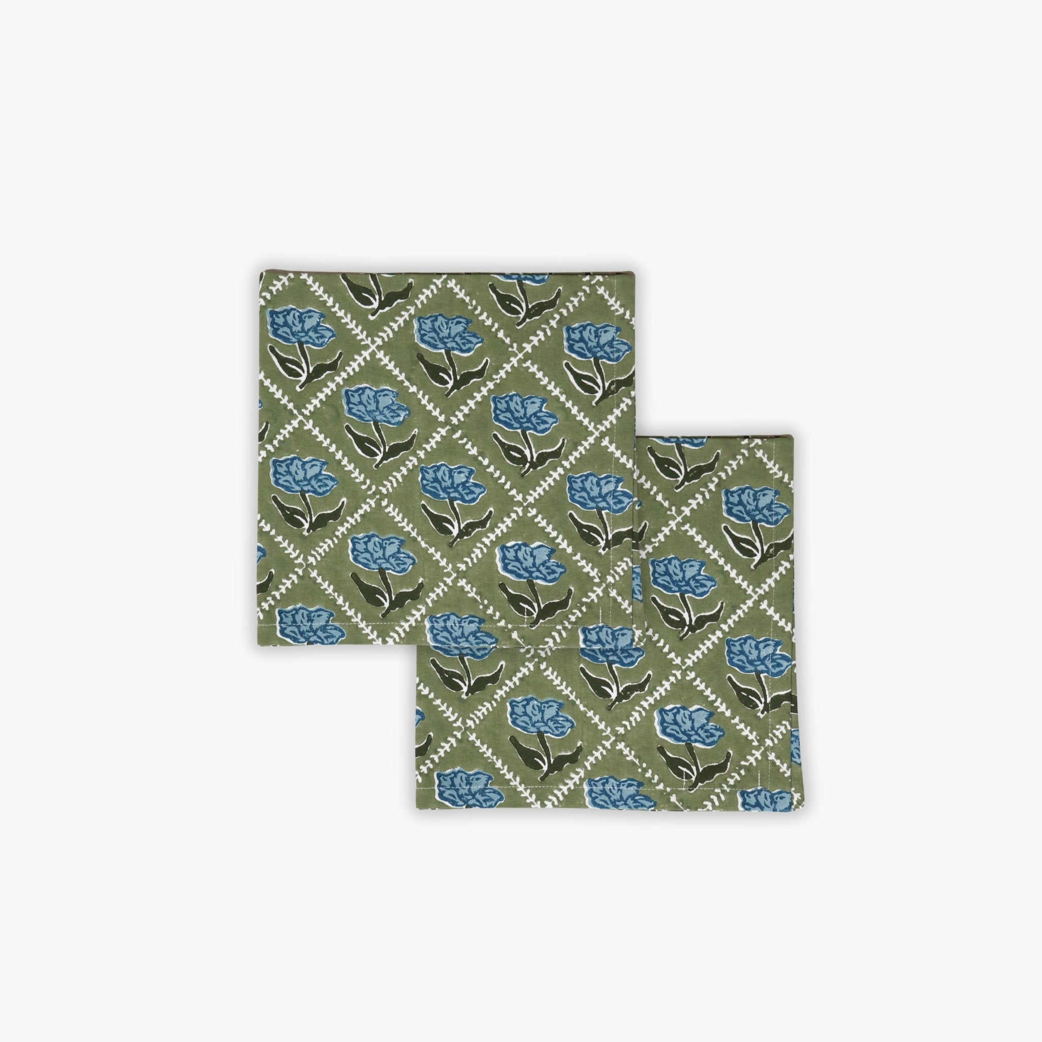 Noor Cotton Table Napkins — Olive & Blue, Set of 2