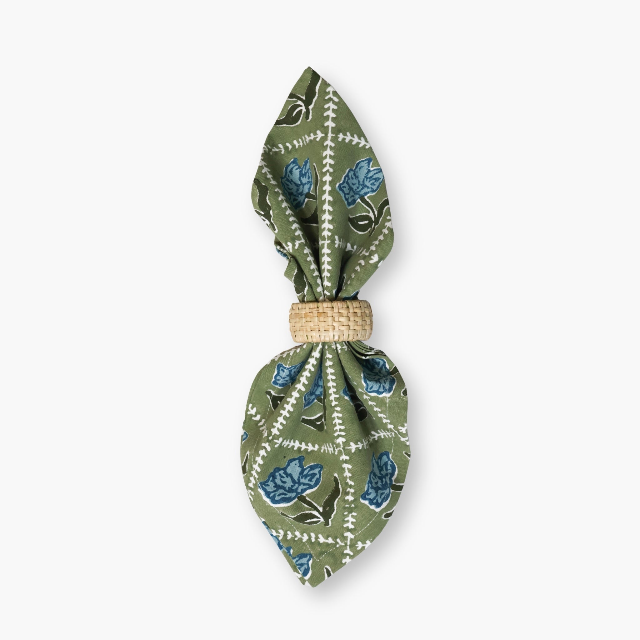 Noor Cotton Table Napkins — Olive & Blue, Set of 2
